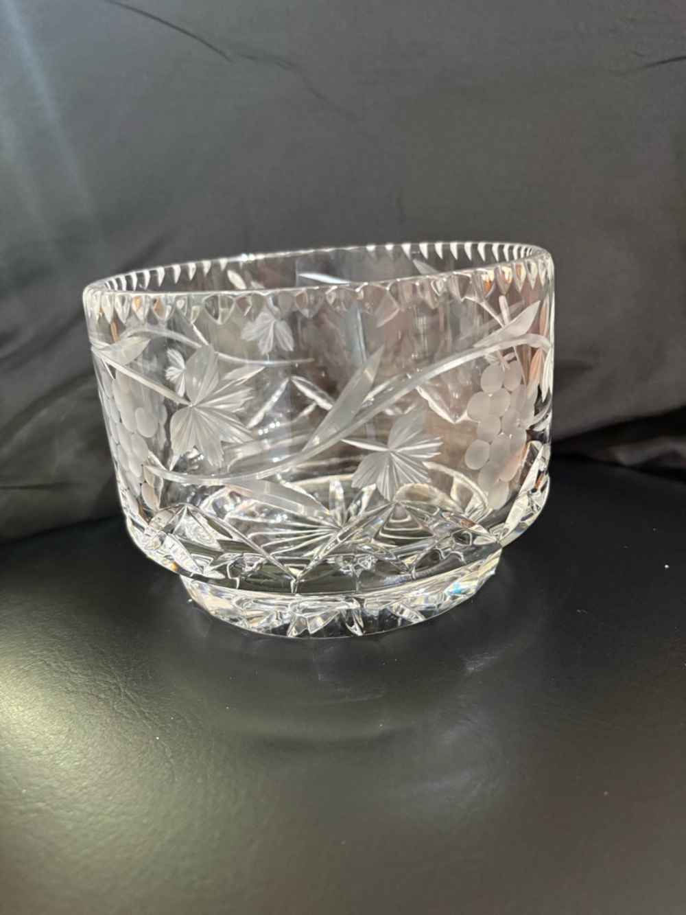 Cut Glass Etched Crystal Bowl - Clear